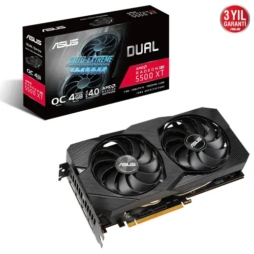 Asus DUAL-RX5500XT-O4G-EVO AMD Radeon RX 5500 XT 4GB GDDR6 128Bit Gaming (Oyuncu) Ekran Kartı