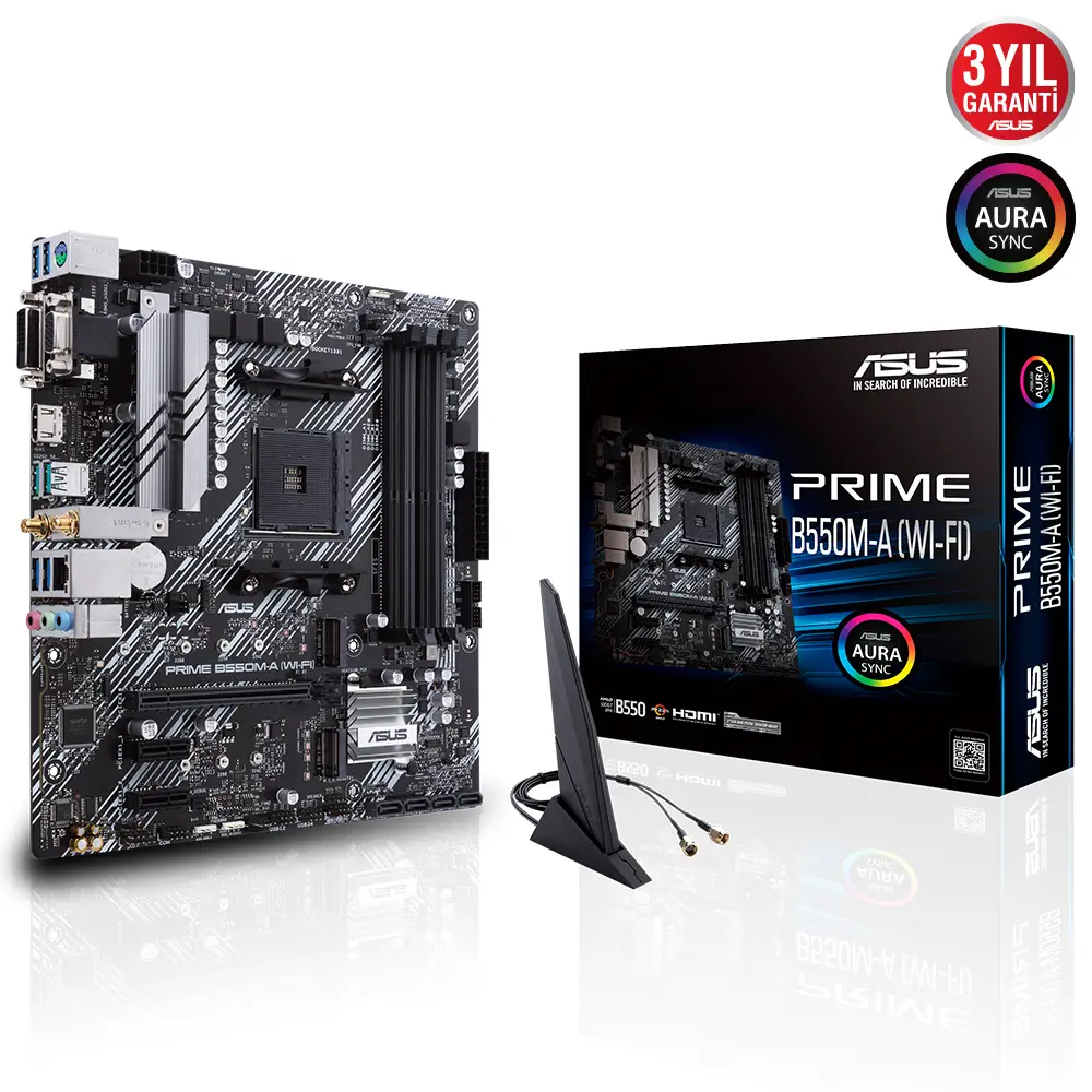 Asus Prime B550M-A (WI-FI) AMD B550 Soket AM4 DDR4 4600(OC)MHz mATX Gaming (Oyuncu) Anakart
