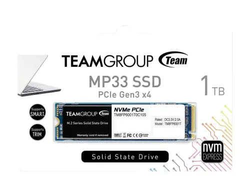 Team MP33 1TB 1800/1500MB/s NVMe PCIe Gen3x4 M.2 SSD Disk (TM8FP6001T0C101)