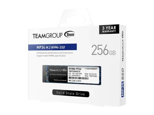 Team MP34 256GB 3400/1100MB/s  NVMe PCIe Gen 3x4 M.2 SSD Disk (TM8FP4256G0C101)