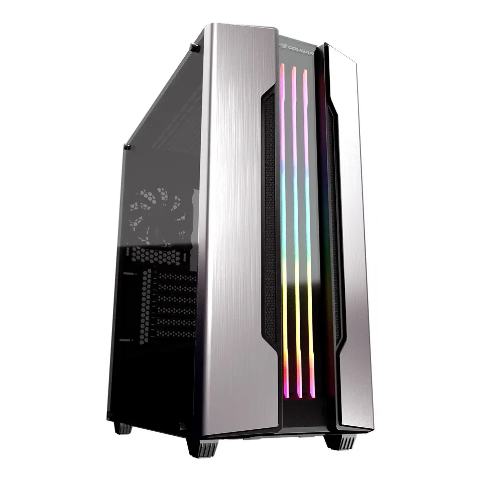 Cougar Gemini S Silver RGB CGR-5BMBS-BLK 600W 80+ Dahili PSU`lu USB 3.0 Temperli Cam E-ATX Mid-Tower Gaming (Oyuncu) Kasa