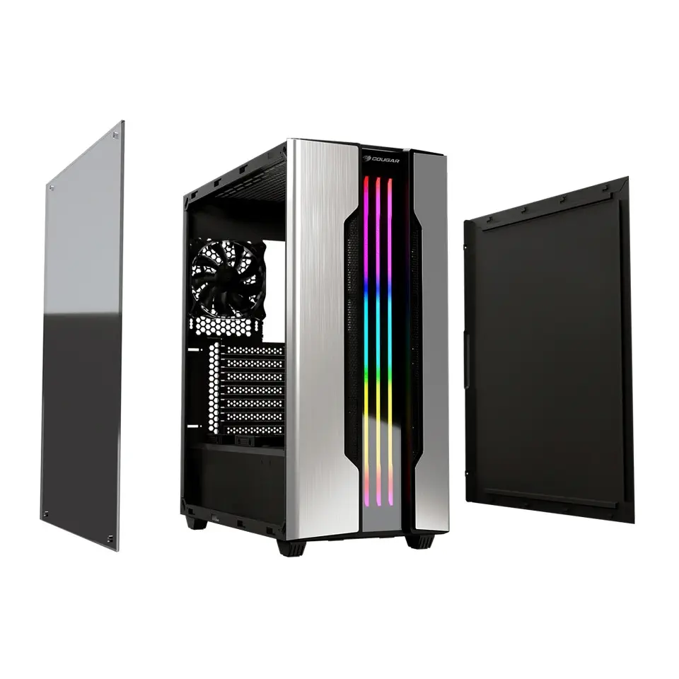Cougar Gemini S Silver RGB CGR-5BMBS-BLK 600W 80+ Dahili PSU`lu USB 3.0 Temperli Cam E-ATX Mid-Tower Gaming (Oyuncu) Kasa