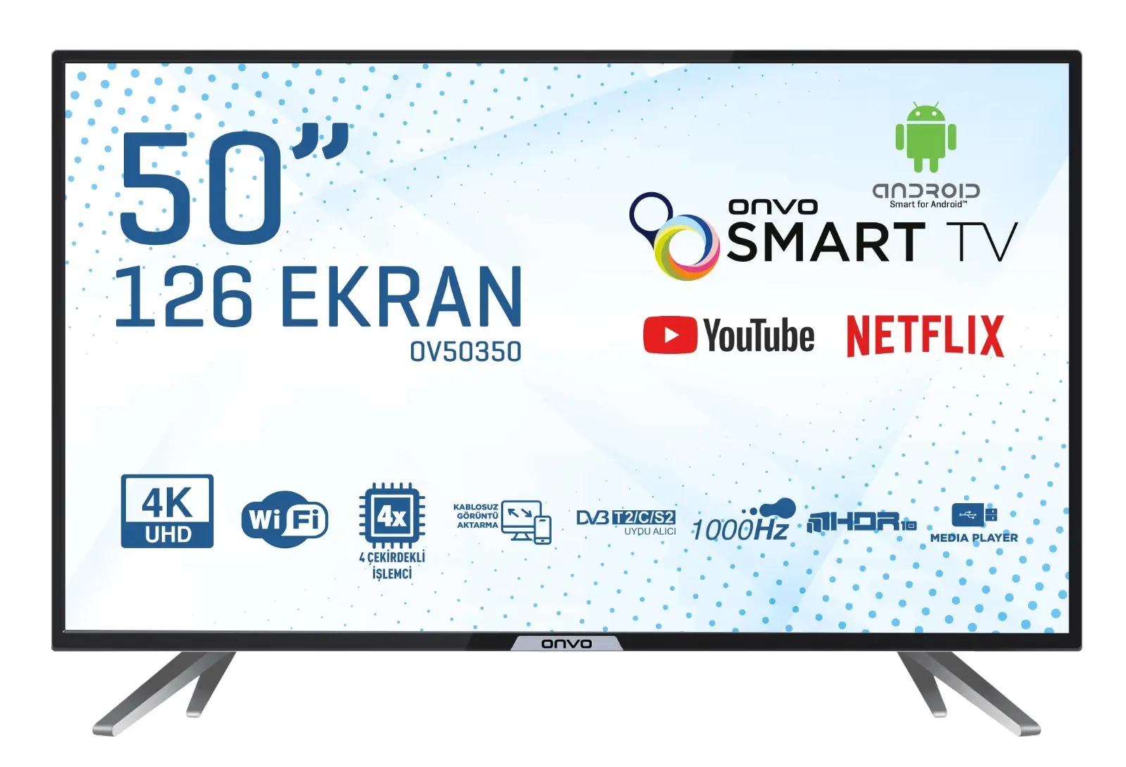 Onvo OV50350 50″ 126 Ekran Uydu Alıcılı 4K Ultra HD Android Smart LED TV