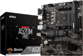 MSI A520M PRO AMD A520 Soket AM4 DDR4 4600(OC)MHz mATX Gaming (Oyuncu) Anakart