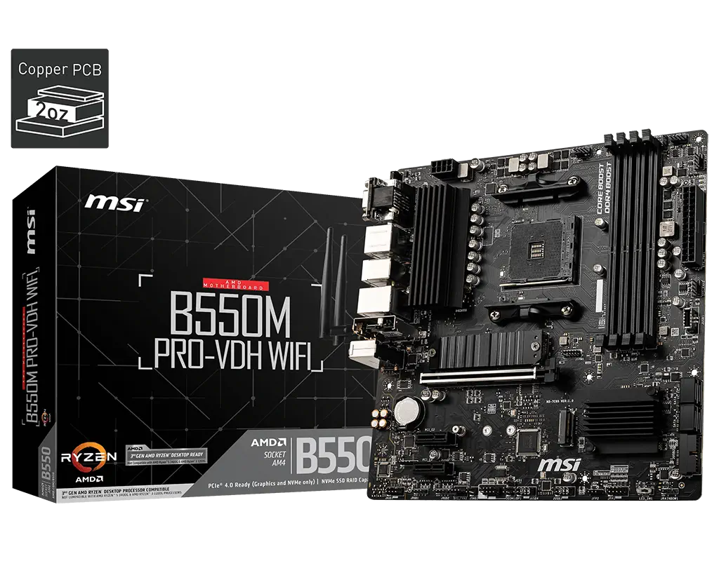 MSI B550M PRO-VDH WIFI AMD B550 Soket AM4 DDR4 4400(OC)MHz mATX Gaming (Oyuncu) Anakart