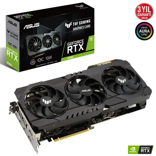 Asus TUF Gaming GeForce RTX 3080 OC TUF-RTX3080-O10G-GAMING 10GB GDDR6X 320Bit DX12 Gaming Ekran Kartı