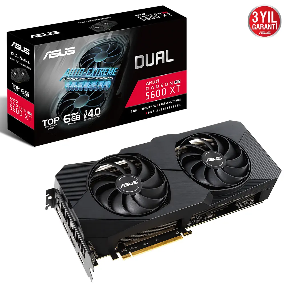 Asus Dual Radeon RX 5600 XT EVO DUAL-RX5600XT-T6G-EVO 6GB GDDR6 192Bit DX12 Gaming (Oyuncu) Ekran Kartı