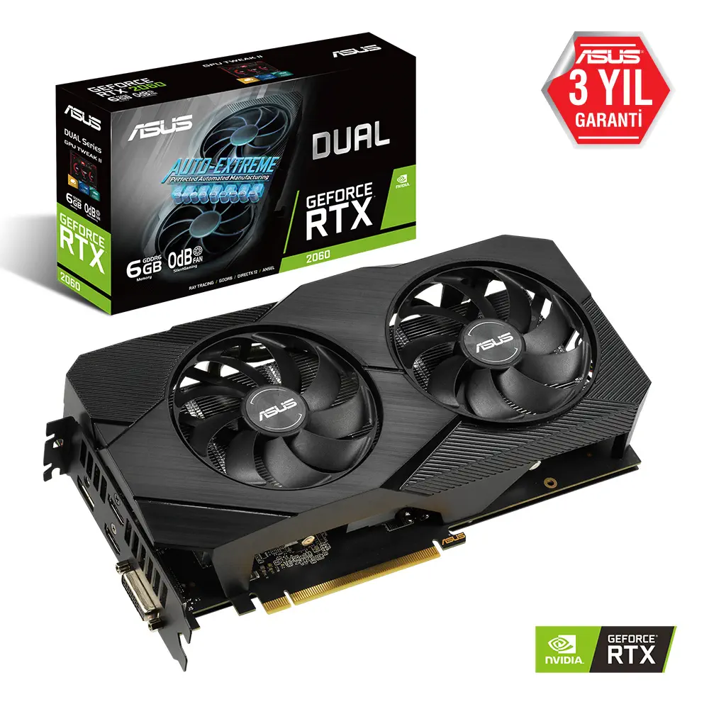 ASUS Dual GeForce RTX 2060 EVO DUAL-RTX2060-6G-EVO 6GB GDDR6 192Bit DX12 Gaming (Oyuncu) Ekran Kartı