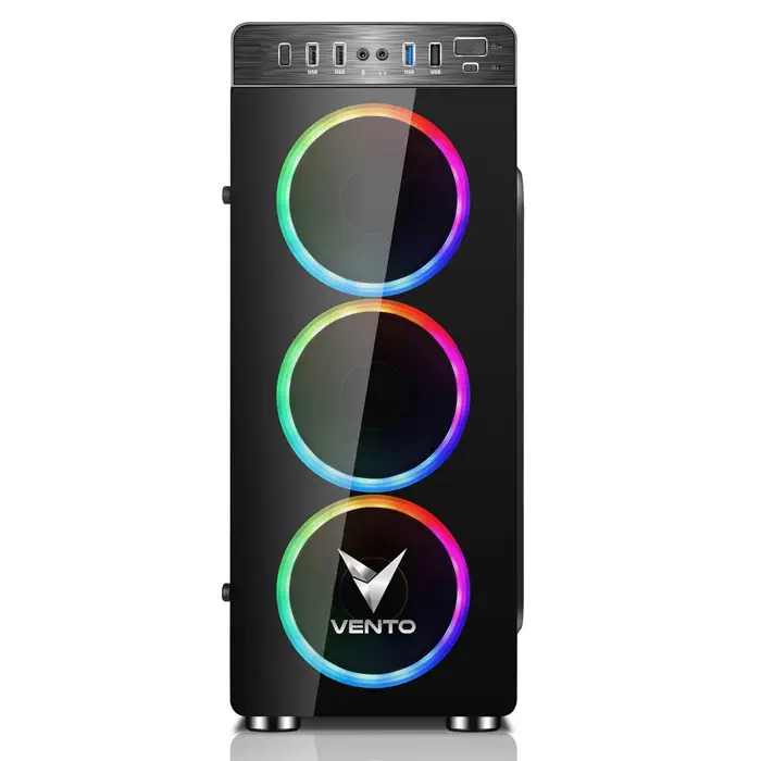 Vento VG05F+ 600W 80 Plus Dahili PSU`lu USB 3.0 Temperli Cam ATX Mid-Tower Gaming (Oyuncu) Kasa