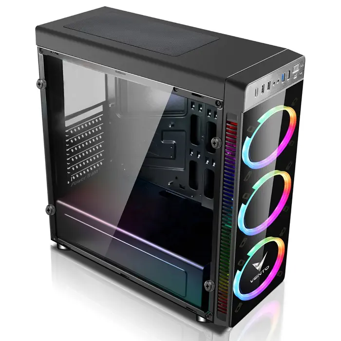 Vento VG05F+ 600W 80 Plus Dahili PSU`lu USB 3.0 Temperli Cam ATX Mid-Tower Gaming (Oyuncu) Kasa