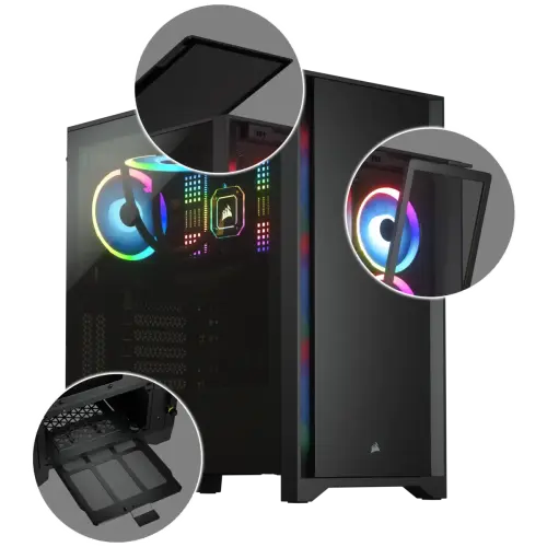 Corsair 4000D CC-9011198-WW USB 3.1 Temperli Cam Siyah E-ATX Mid-Tower Gaming (Oyuncu) Kasa