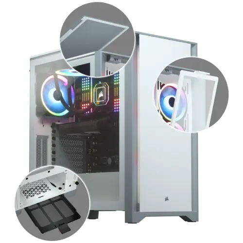 Corsair 4000D CC-9011199-WW USB 3.1 Temperli Cam Beyaz E-ATX Mid-Tower Gaming (Oyuncu) Kasa