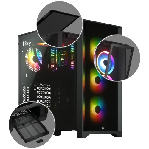 Corsair iCUE 4000X RGB CC-9011204-WW USB 3.1 Temperli Cam Siyah ATX Mid-Tower Gaming Kasa
