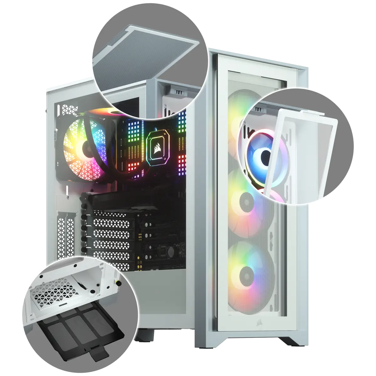Corsair iCUE 4000X RGB CC-9011205-WW USB 3.1 Temperli Cam Beyaz E-ATX Mid-Tower Gaming (Oyuncu) Kasa