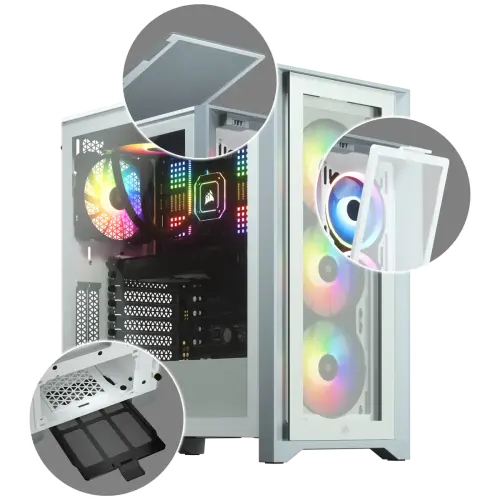 Corsair iCUE 4000X RGB CC-9011205-WW USB 3.1 Temperli Cam Beyaz E-ATX Mid-Tower Gaming (Oyuncu) Kasa