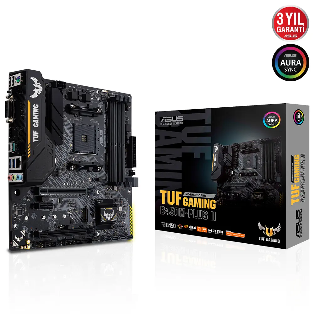 Asus TUF GAMING B450M-PLUS II AMD B450 Soket AM4 DDR4 4400(OC)MHz mATX Gaming (Oyuncu) Anakart
