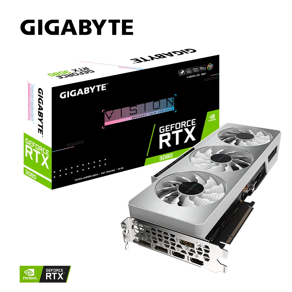 Gigabyte GeForce RTX 3080 Vision OC 10G LHR GV-N3080VISION OC-10GD 10GB GDDR6X 320Bit DX12 Gaming (Oyuncu) Ekran Kartı