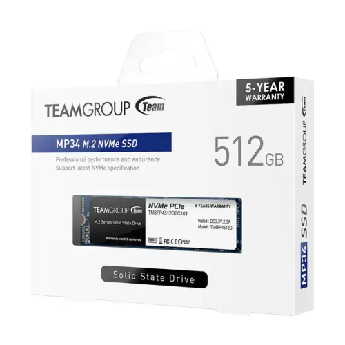 Team MP34 512GB 3400/2000MB/s NVMe PCIe Gen3x4 M.2 SSD Disk (TM8FP4512G0C101)