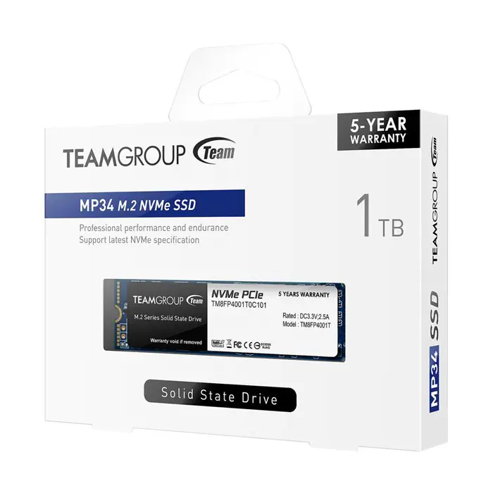 Team MP34 1TB 3400/2900MB/s NVMe PCIe Gen3x4 M.2 SSD Disk (TM8FP4001T0C101)
