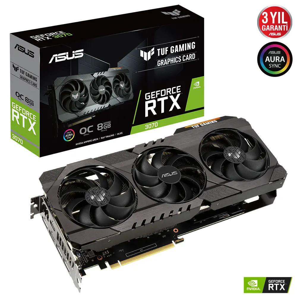 Asus TUF Gaming GeForce RTX 3070 OC TUF-RTX3070-O8G-GAMING 8GB GDDR6 256Bit DX12 Gaming (Oyuncu) Ekran Kartı
