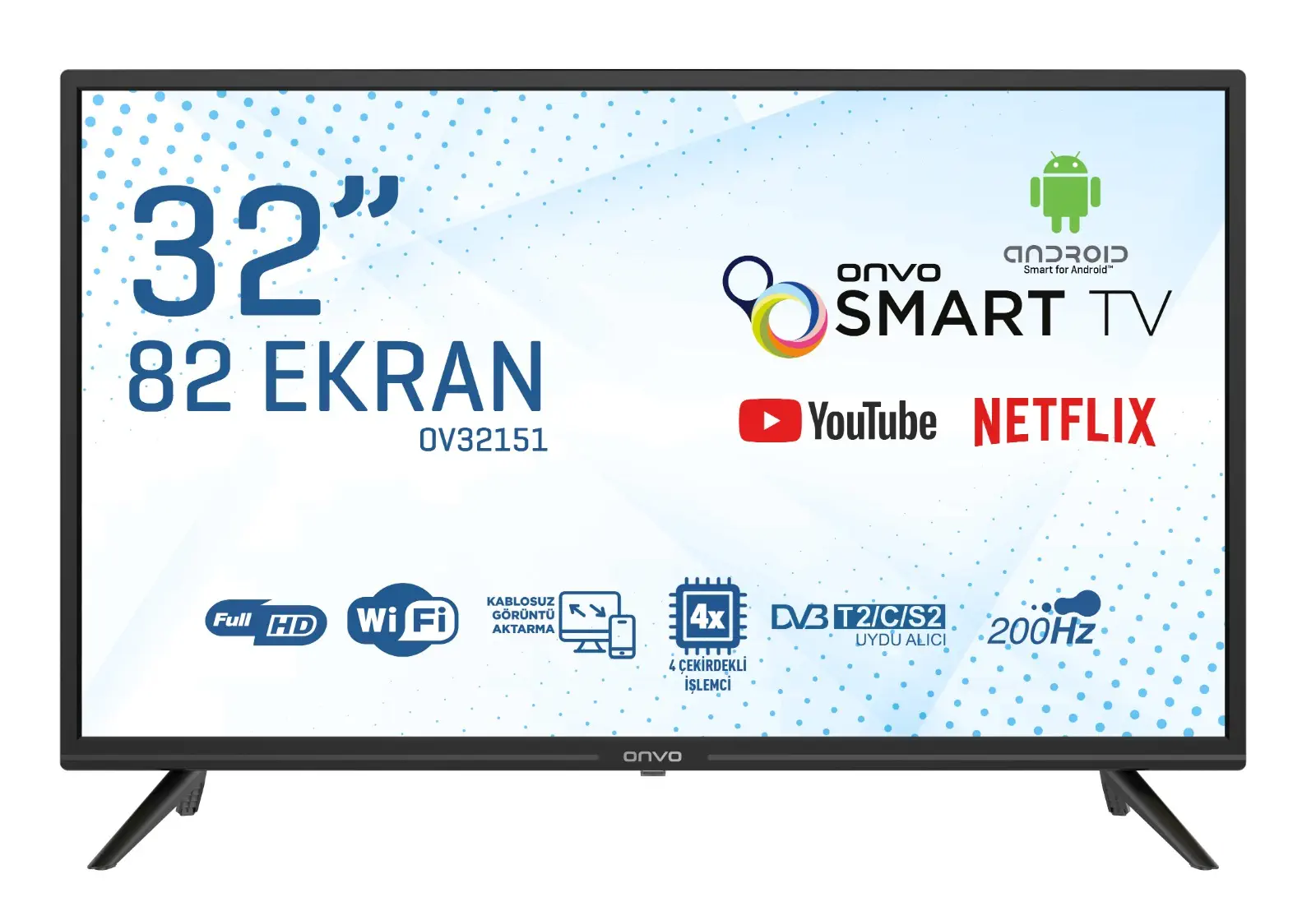 Onvo OV32151 32 inç 82 Ekran Dahili Uydu Alıcılı HD Android Smart LED TV