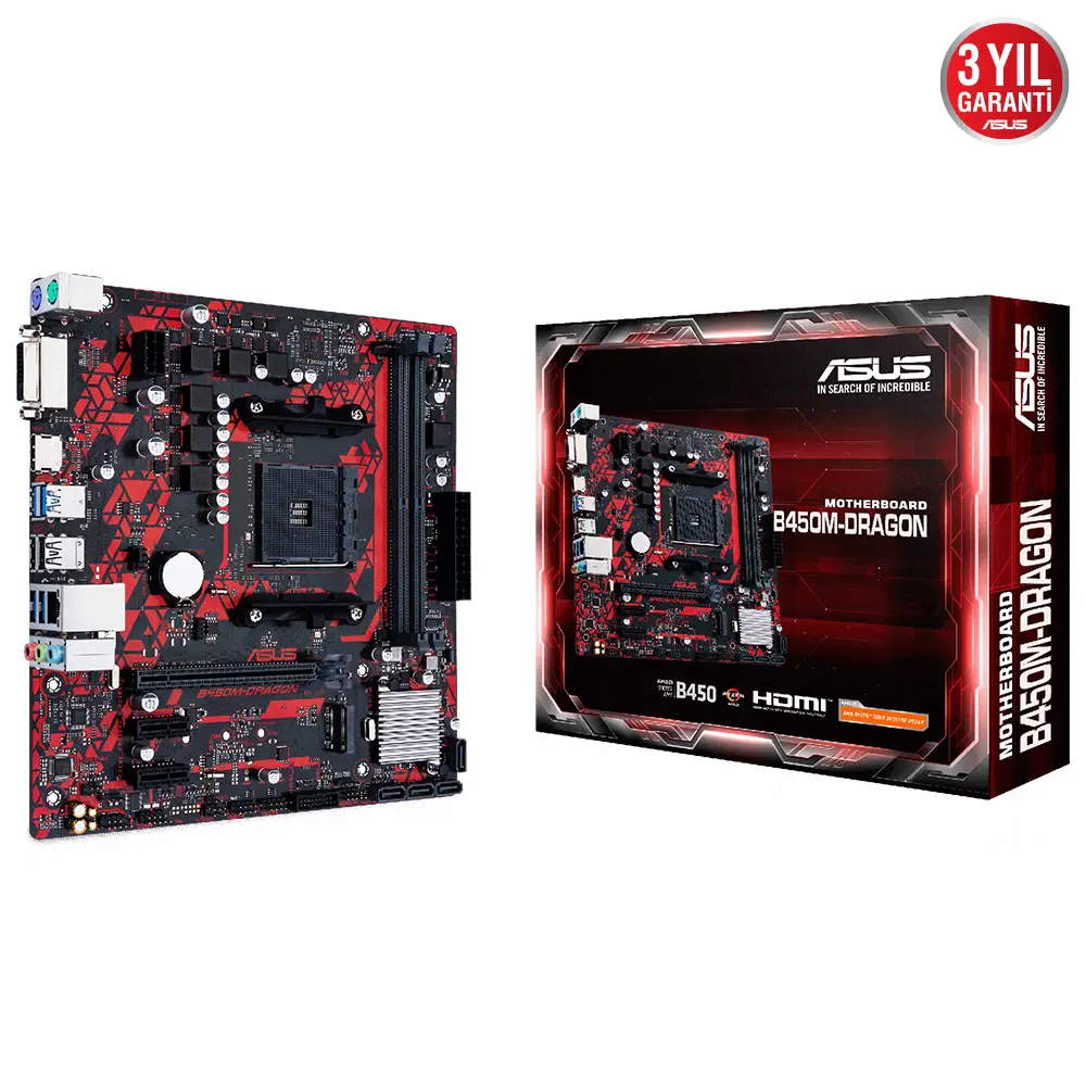 ASUS B450M-DRAGON AMD B450 Soket AM4 DDR4 4400(OC)MHz mATX Gaming (Oyuncu) Anakart