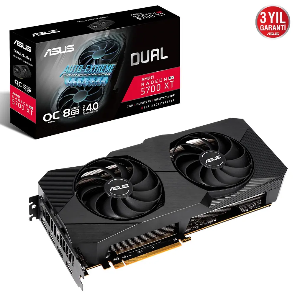 Asus Dual Radeon RX 5700 XT EVO OC DUAL-RX5700XT-O8G-EVO 8GB GDDR6 256Bit DX12 Gaming (Oyuncu) Ekran Kartı