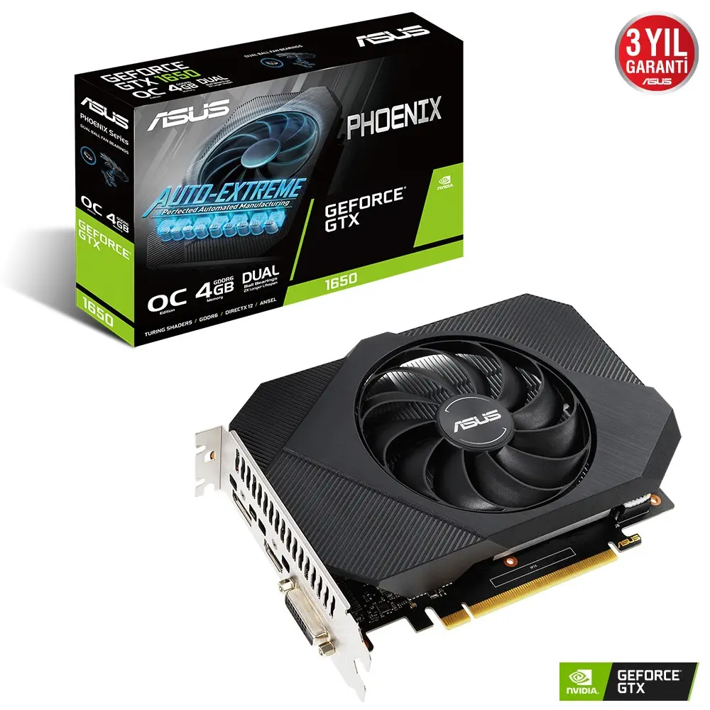 ASUS Phoenix GeForce GTX 1650 OC PH-GTX1650-O4GD6-P 4GB GDDR6 128Bit DX12 Gaming (Oyuncu) Ekran Kartı