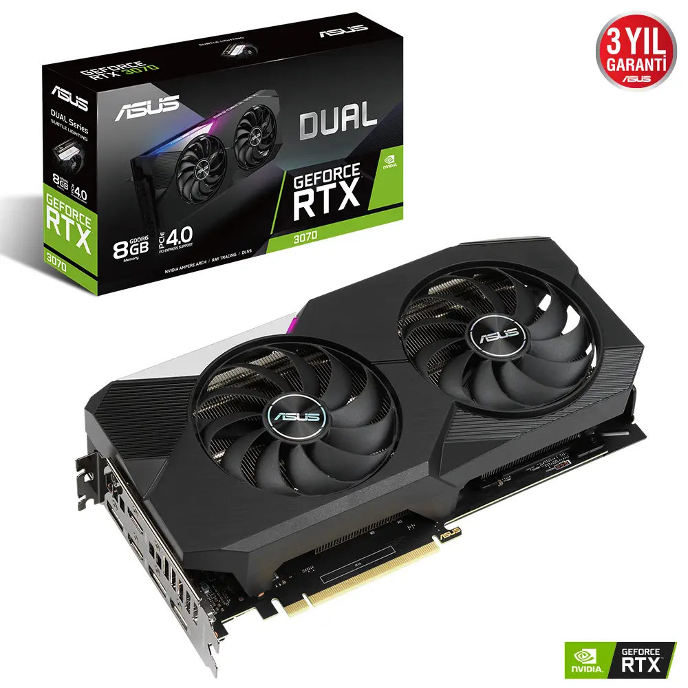Asus Dual GeForce RTX 3070 DUAL-RTX3070-8G 8GB GDDR6 256Bit DX12 Gaming (Oyuncu) Ekran Kartı