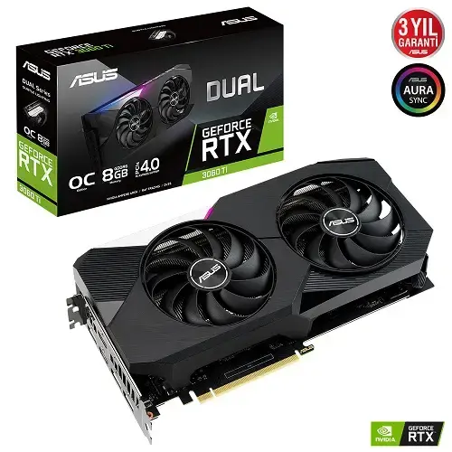 Asus Dual GeForce RTX 3060 Ti OC DUAL-RTX3060TI-O8G 8GB GDDR6 256Bit DX12 Gaming Ekran Kartı