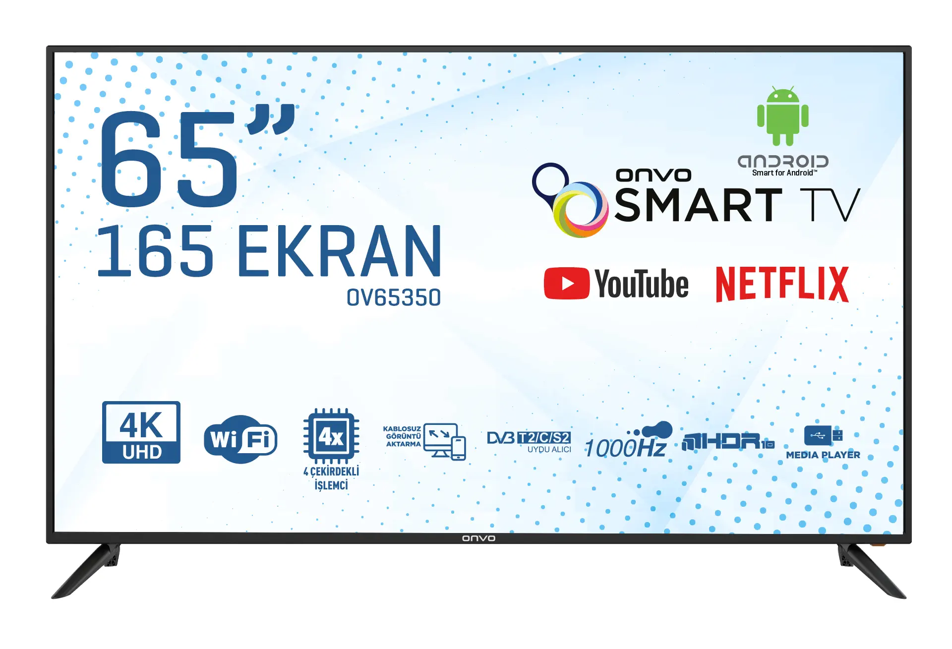 Onvo OV65350 65 inç 165 Ekran Ultra HD Android Smart LED TV