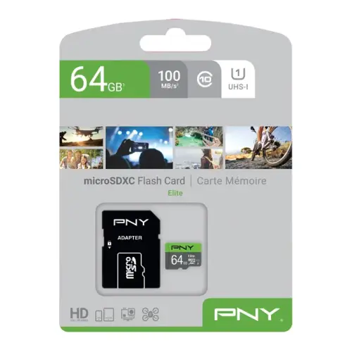 PNY Elite MicroSDXC 64GB 100MB/s Class 10 MicroSD Hafıza Kartı (P-SDUX64U185GW-GE)