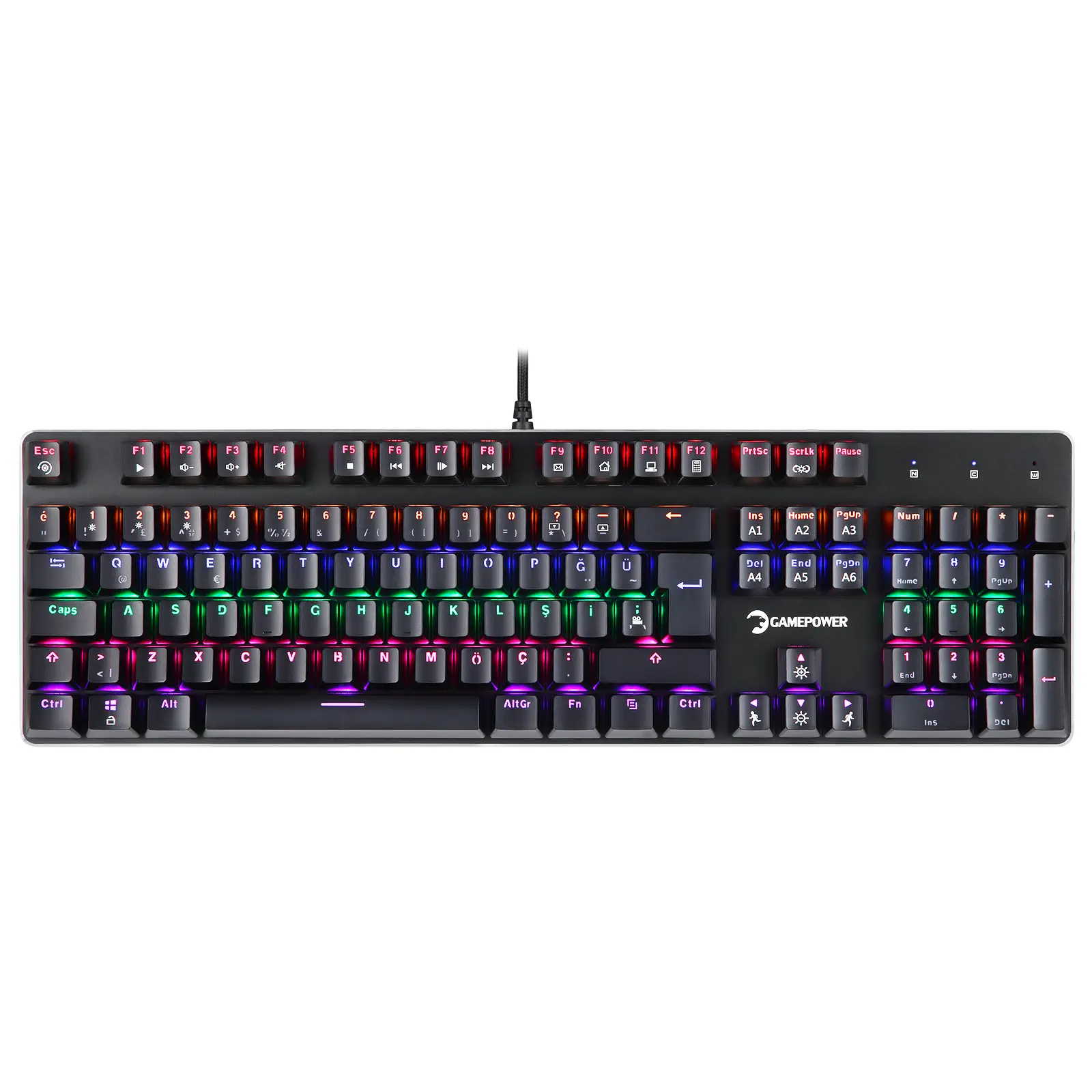 GamePower Ogre Rainbow Outemu Blue Switch Türkçe Q USB Mekanik Gaming Klavye
