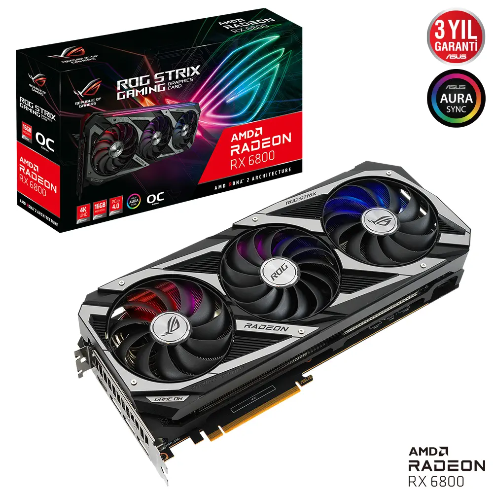 Asus ROG Strix Radeon RX 6800 OC ROG-STRIX-RX6800-O16G-GAMING 8GB GDDR6 256Bit DX12 Gaming Ekran Kartı