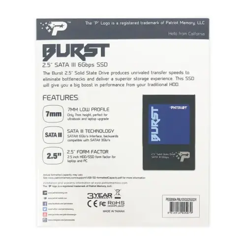 Patriot Burst PBU120GS25SSDR 120GB 560/540MB/s 2.5″ SATA 3 SSD Disk