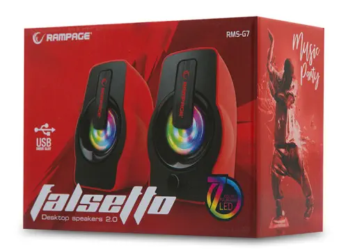 Rampage RMS-G7 Falsetto 2.0 6 Watt RGB LED USB Kırmızı Multimedia Gaming Hoparlör