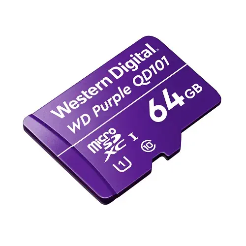 WD Purple Surveillance Camera SC QD101 WDD064G1P0C 64GB 7/24 Kesintisiz Ultra Dayanıklı Class 10 microSDXC Hafıza Kartı