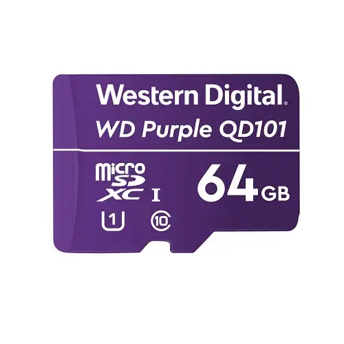 WD Purple Surveillance Camera SC QD101 WDD064G1P0C 64GB 7/24 Kesintisiz Ultra Dayanıklı Class 10 microSDXC Hafıza Kartı