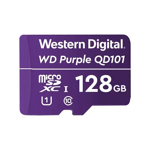 WD Purple Surveillance Camera SC QD101 WDD128G1P0C 128GB 7/24 Kesintisiz Ultra Dayanıklı Class 10 microSDXC Hafıza Kartı