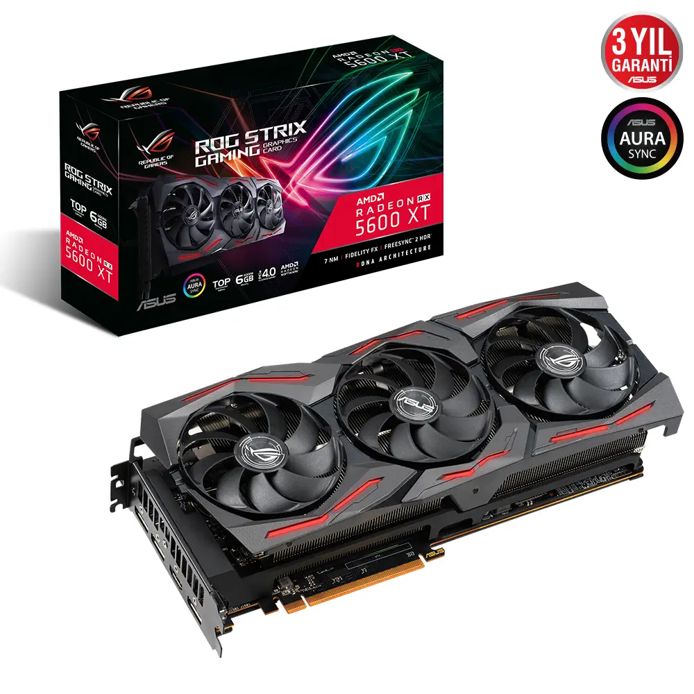 Asus ROG Strix Radeon RX 5600 XT ROG-STRIX-RX5600XT-T6G-GAMING 6GB GDDR6 192Bit DX12 Gaming (Oyuncu) Ekran Kartı