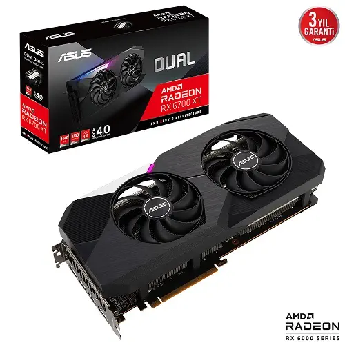 Asus Dual Radeon RX 6700 XT DUAL-RX6700XT-12G 12GB GDDR6 192Bit DX12 Gaming (Oyuncu) Ekran Kartı