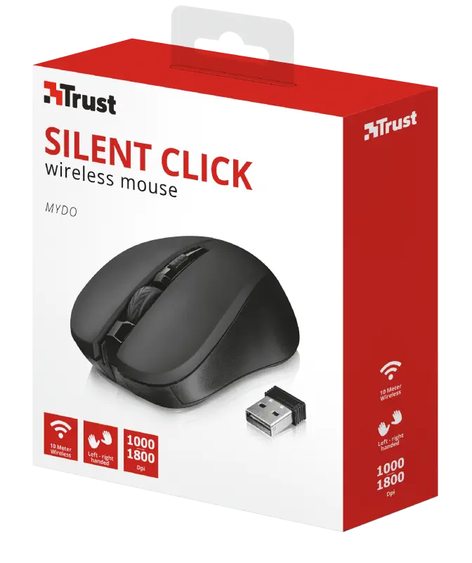 Trust Mydo Silent Click 21869 1800DPI 4 Tuş Optik USB Siyah Kablosuz Mouse