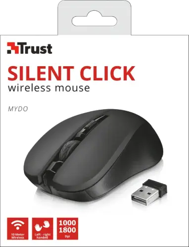 Trust Mydo Silent Click 21869 1800DPI 4 Tuş Optik USB Siyah Kablosuz Mouse