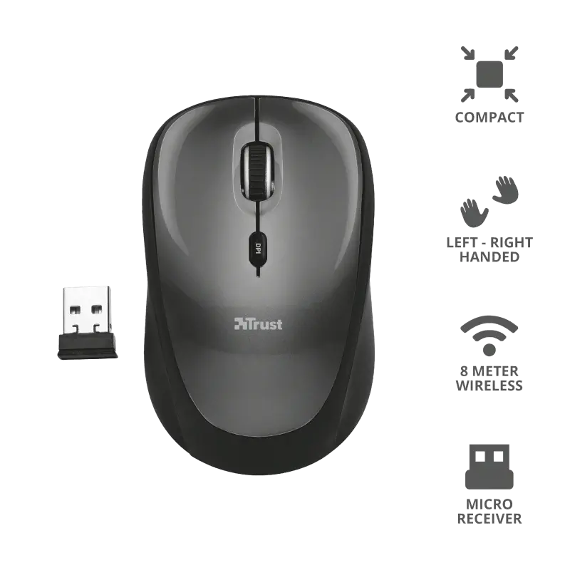 Trust YVI 18519 1600DPI 4 Tuş Nano USB Siyah Kablosuz Mouse