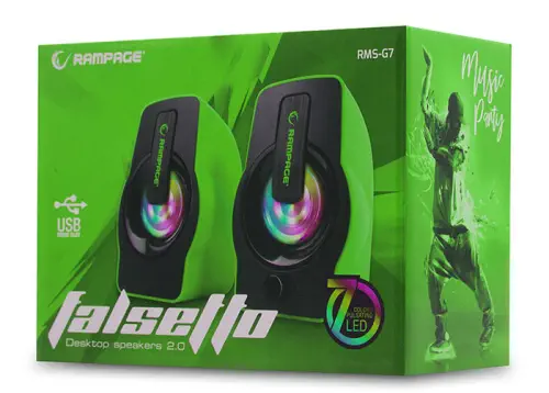 Rampage RMS-G7 Falsetto 2.0 6 Watt RGB LED USB Yeşil Multimedia Gaming Hoparlör
