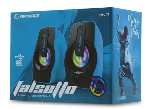 Rampage RMS-G7 Falsetto 2.0 6 Watt RGB LED USB Mavi Multimedia Gaming Hoparlör