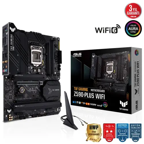 Asus TUF Gaming Z590-PLUS WIFI Intel Z590 Soket 1200 DDR4 5133(OC)MHz ATX Gaming (Oyuncu) Anakart