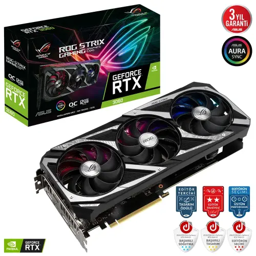 Asus ROG Strix GeForce RTX 3060 OC ROG-STRIX-RTX3060-O12G-GAMING 12GB GDDR6 192Bit DX12 Gaming (Oyuncu) Ekran Kartı