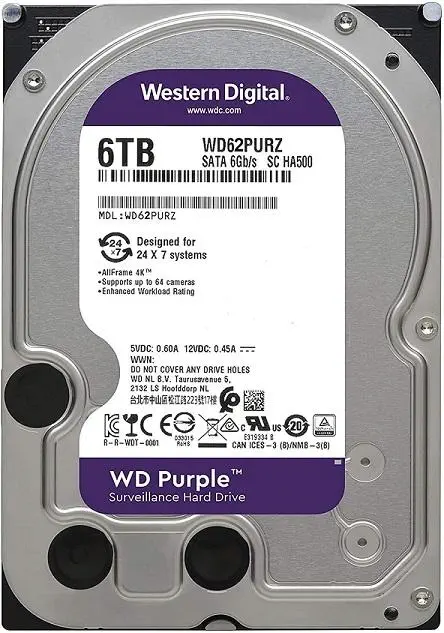 WD Purple WD62PURZ 6TB 3.5″ 5640RPM 128MB SATA 6GB/s 7x24 Güvenlik Diski