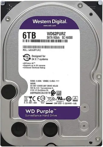 WD Purple WD62PURZ 6TB 3.5″ 5640RPM 128MB SATA 6GB/s 7x24 Güvenlik Diski